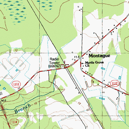 Topographic Map of WKNZ Tower, NC