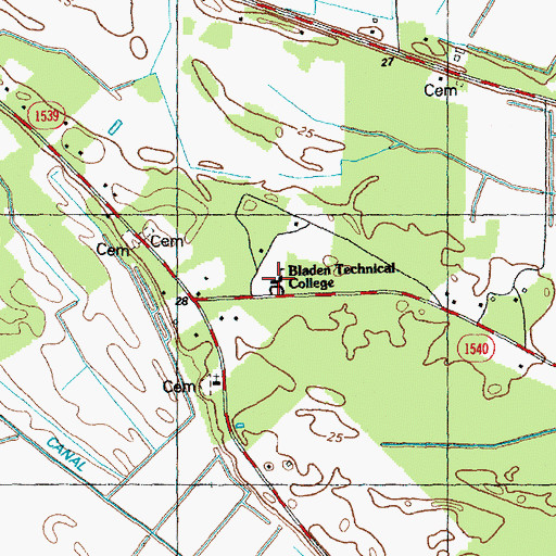Topographic Map of Bladen Technical College, NC