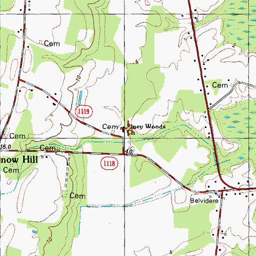 Topographic Map of Piney Woods Church, NC