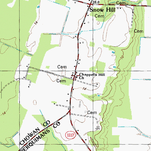 Topographic Map of Chappells Hill Church, NC