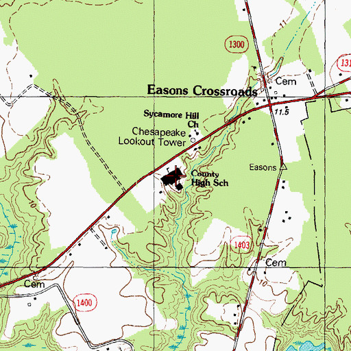 Topographic Map of Gates County High School, NC