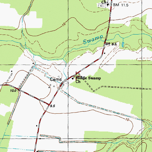 Topographic Map of Middle Swamp Church, NC