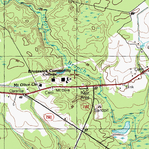 Topographic Map of Brunswick County, NC