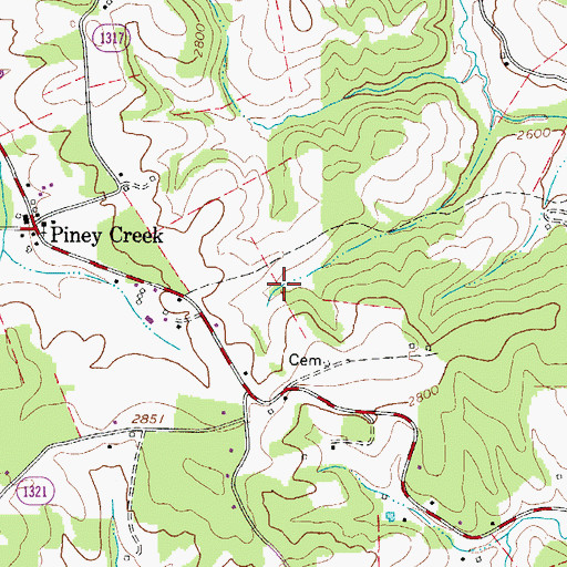 Topographic Map of Township of Piney Creek, NC