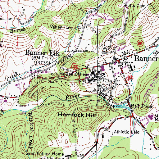 Topographic Map of Township of Banner Elk, NC