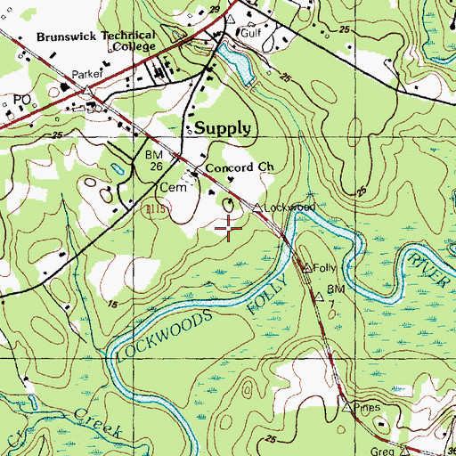 Topographic Map of Township of Lockwoods Folly, NC