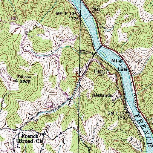 Topographic Map of Township of French Broad, NC