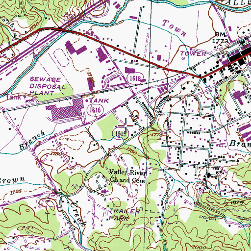 Topographic Map of Township of Valleytown, NC
