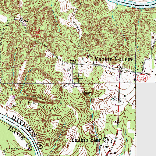 Topographic Map of Township of Yadkin College, NC