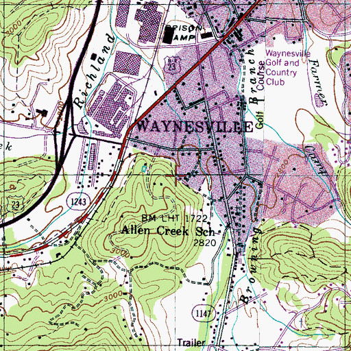 Topographic Map of Township of Waynesville, NC