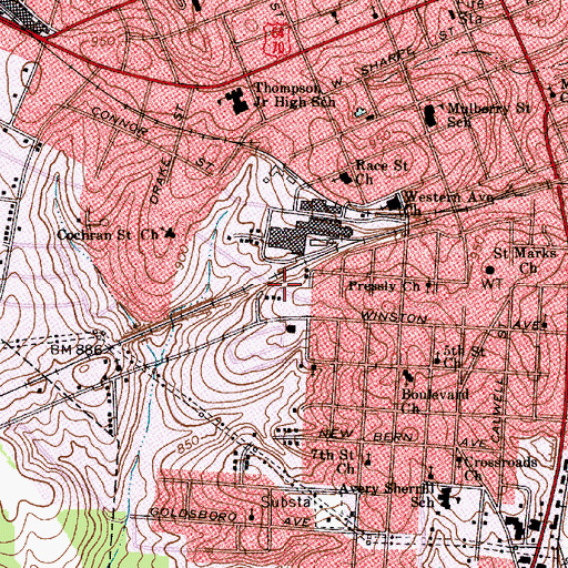 Topographic Map of Township of Statesville, NC