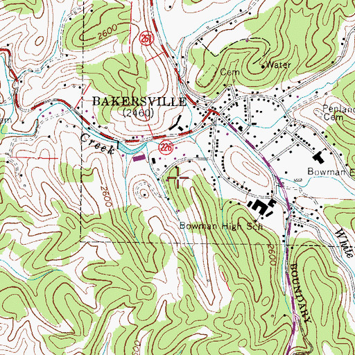 Topographic Map of Township of Bakersville, NC
