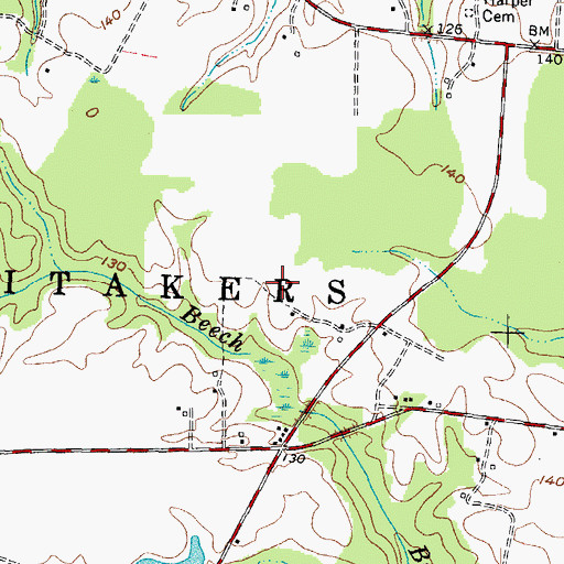 Topographic Map of Township of South Whitakers, NC