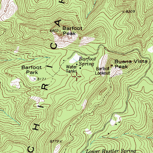 Topographic Map of Barfoot Spring, AZ