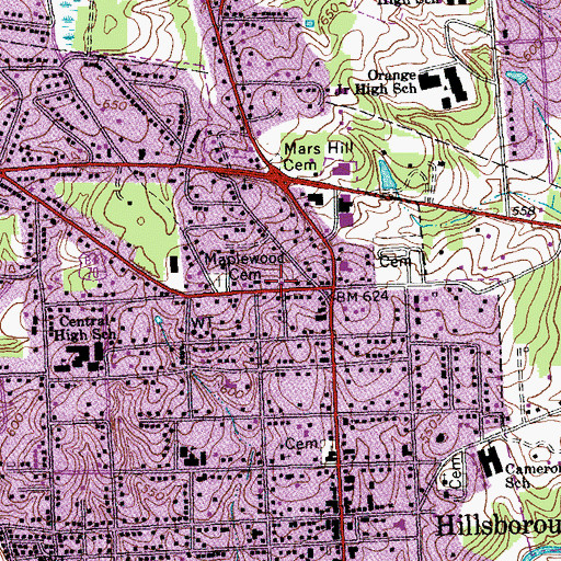 Topographic Map of Township of Hillsborough, NC