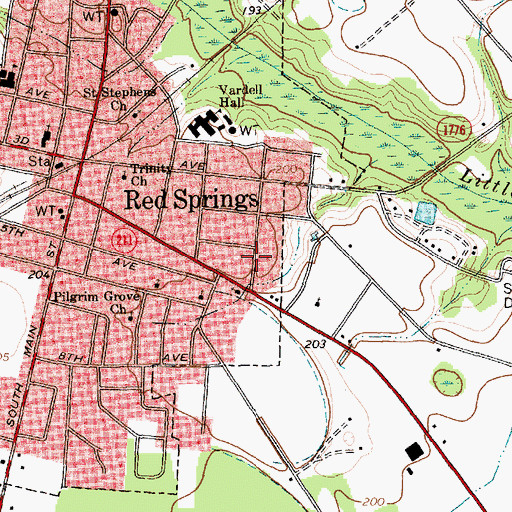 Topographic Map of Township of Red Springs, NC