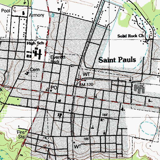 Topographic Map of Township of Saint Pauls, NC
