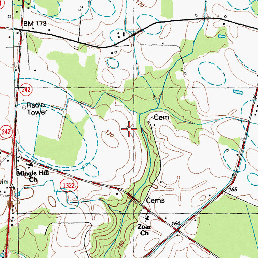 Topographic Map of Township of Honeycutt, NC