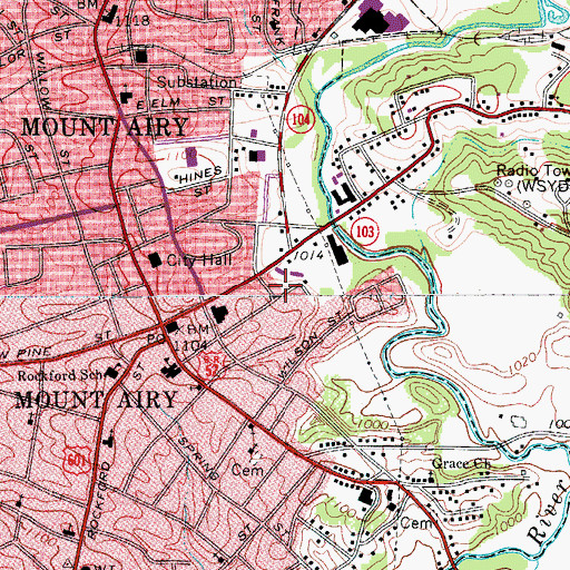 Topographic Map of Township of Mount Airy, NC