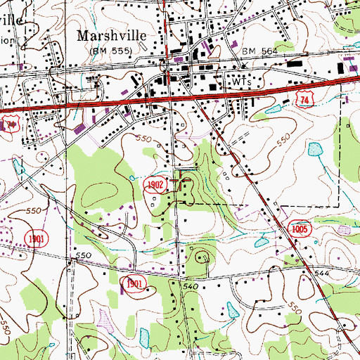 Topographic Map of Township of Marshville, NC