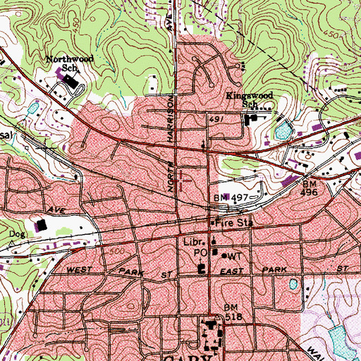 Topographic Map of Township of Cary, NC