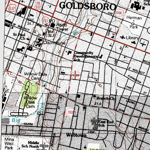 Topographic Map of Township of Goldsboro, NC