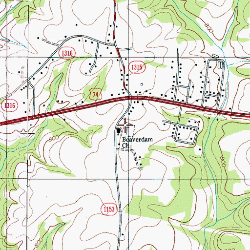 Topographic Map of Beaverdam Baptist Church, NC