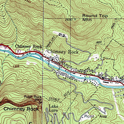Topographic Map of Chimney Rock, NC