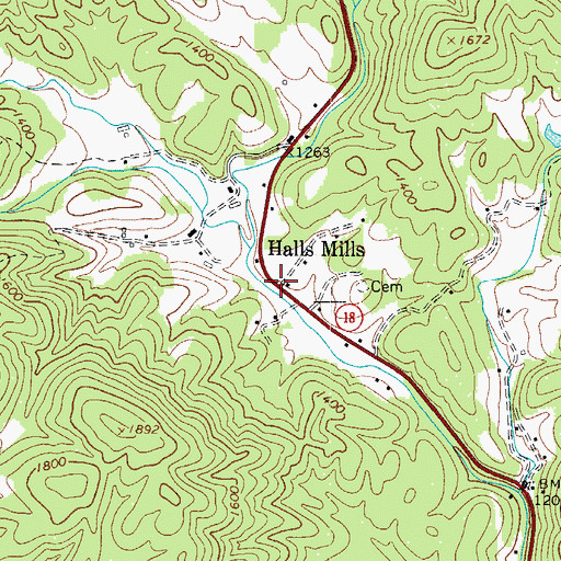 Topographic Map of Halls Mills, NC