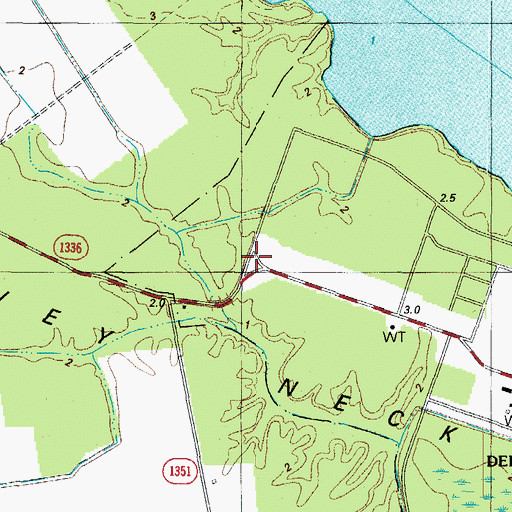 Topographic Map of Harvey Neck, NC