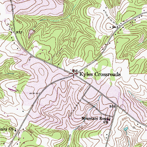 Topographic Map of Kyles Crossroads, NC