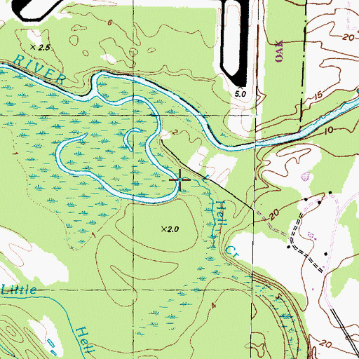 Topographic Map of Little Hell Creek, NC