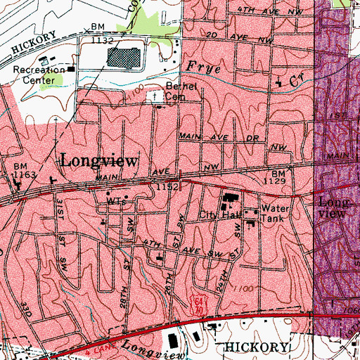 Topographic Map of Longview, NC