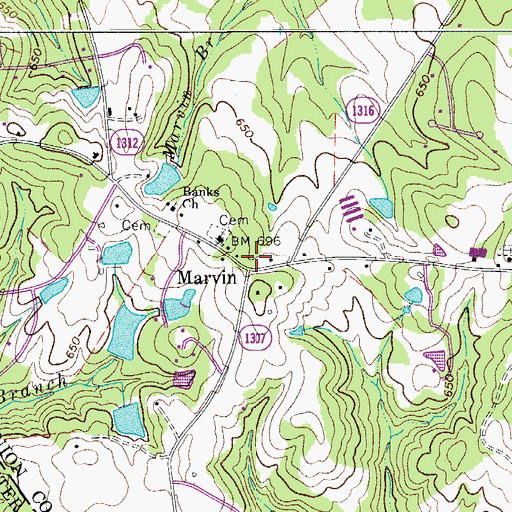 Topographic Map of Marvin, NC