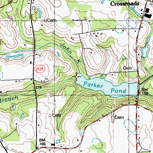Topographic Map of Mill Branch, NC