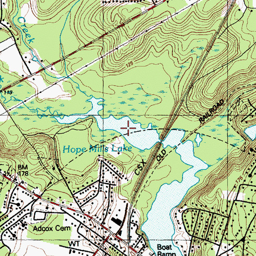 Topographic Map of Hope Mills Lake, NC