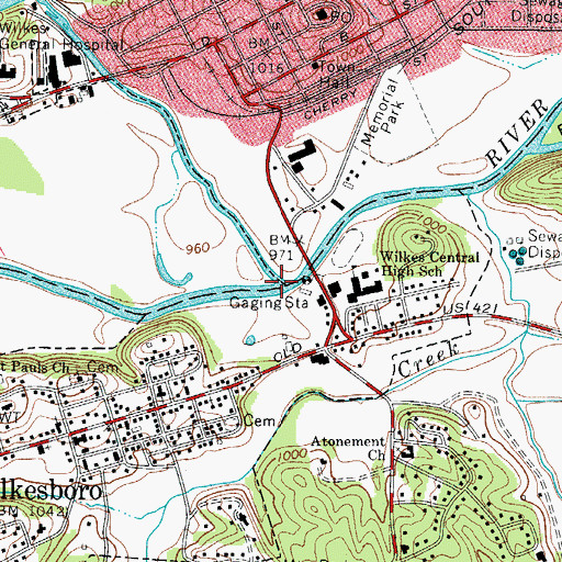 Topographic Map of Reddies River, NC