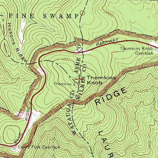 Topographic Map of Tomkins Knob, NC
