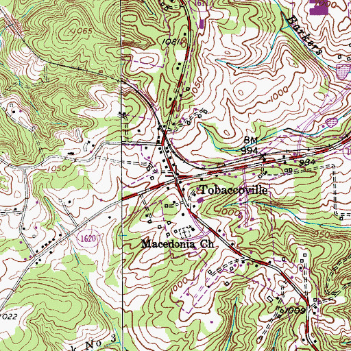 Topographic Map of Tobaccoville, NC
