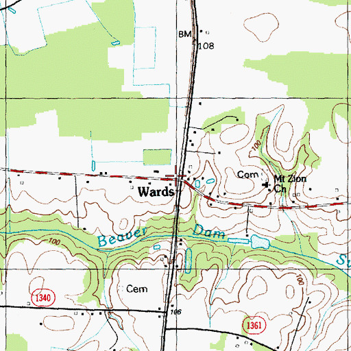 Topographic Map of Wards, NC