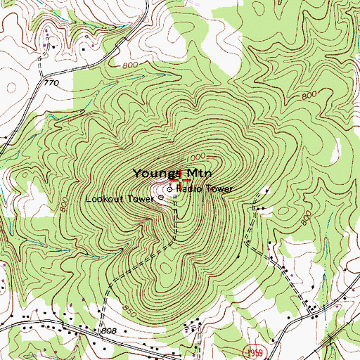 Topographic Map of Youngs Mountain, NC