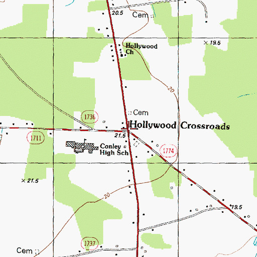 Topographic Map of Hollywood Crossroads, NC