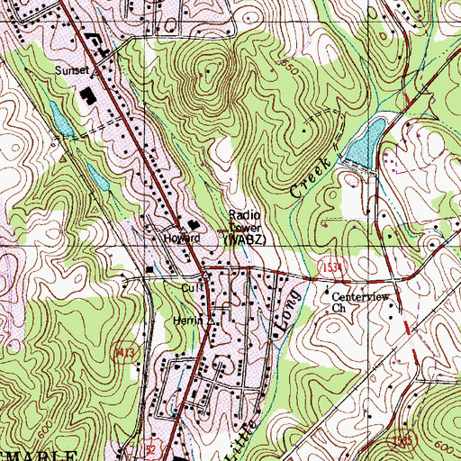 Topographic Map of WABZ Radio Tower (Biloxi), NC