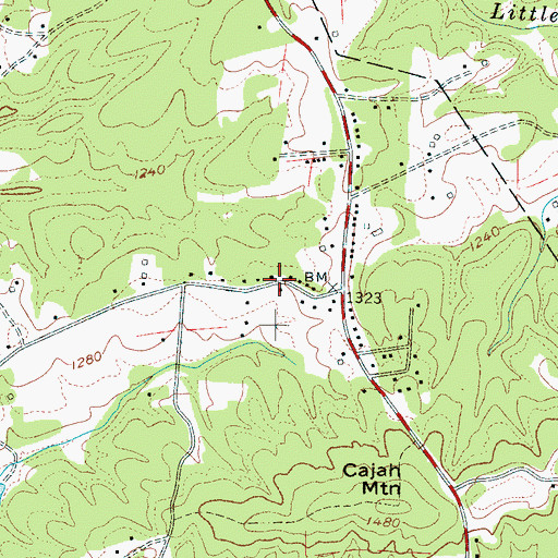 Topographic Map of Cajahs Mountain, NC