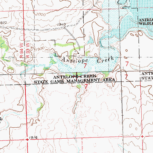 Topographic Map of Antelope Creek State Game Management Area, ND