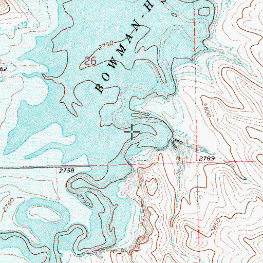 Topographic Map of Bowman-Haley Lake, ND