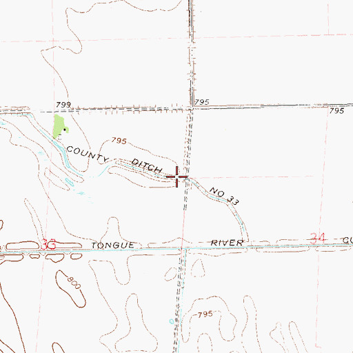 Topographic Map of County Ditch Number 33, ND