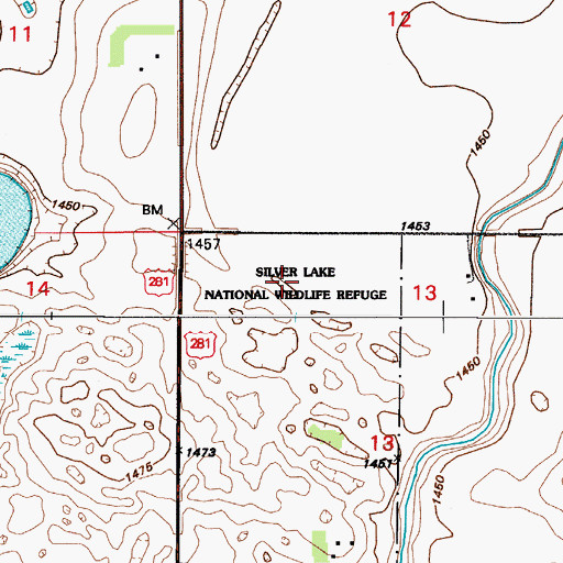 Topographic Map of Silver Lake National Wildlife Refuge, ND