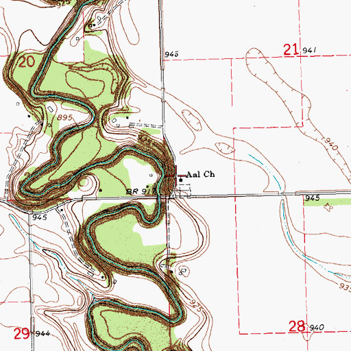 Topographic Map of Aal Church, ND