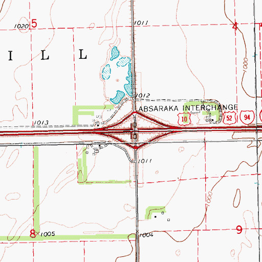 Topographic Map of Absaraka Interchange, ND